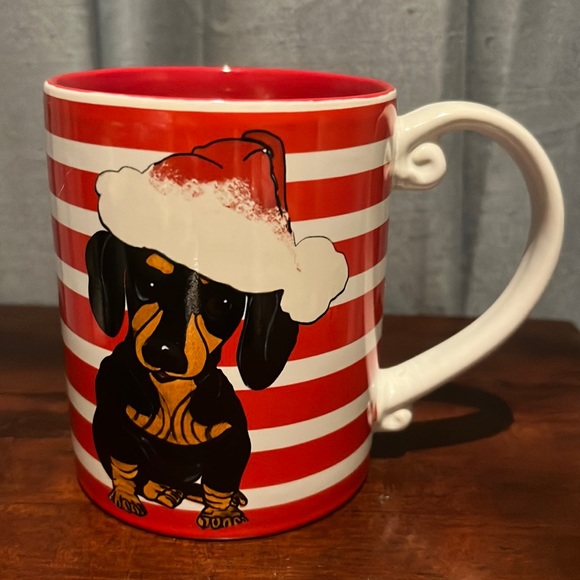 DACHSHUND with Santa hat Spectrum Designz Coffee Mug Red/White Stripes - Picture 3 of 11